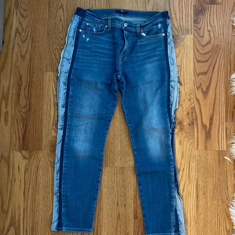Roxanne Ankle Skinny Jeans w/ Frayed Tux Stripe